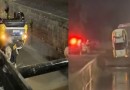 Viatura capota dentro de córrego durante perseguição a motociclista
