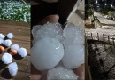 Temporal com granizo cobre ruas de SC com com 'bolas' de gelo