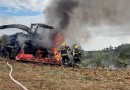 Incêndio destrói máquina agrícola em plantação de milho no interior