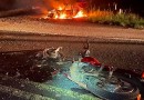 Motociclista morre em colisão com carro, que pega fogo na BR-470