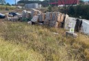 Carreta carregada com recicláveis tomba durante fuga e é apreendida