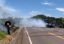 Caminhão é destruído por incêndio na SC-157 entre São Lourenço do Oeste e Formosa do Sul