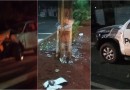 Caminhonete colide em poste e em viatura da Polícia Civil estacionada