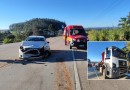Colisão traseira entre carro e caminhão deixa três pessoas feridas na BR-163