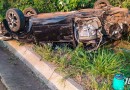 Motorista foge após causar capotamento e deixar própria filha ferida para trás na BR-282