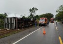 Condutor fica ferido após saída de pista e tombamento na SC-163 em Itapiranga