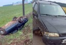 Condutores saem ilesos após colisão frontal seguida de capotamento