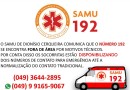 SAMU comunica indisponibilidade do número 192 e divulga novos contatos de emergência