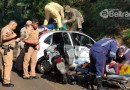 Casal se fere em acidente de moto em Beltrão, uma das vítimas parou em cima de veículo