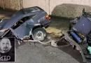 Carro parte ao meio após bater contra poste em SC; homem morre e dois ficam feridos