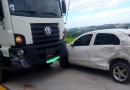 Colisão entre carro e caminhão mobiliza PMRv na SC-160, no Oeste de Santa Catarina