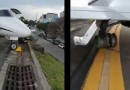 Pneu estoura e avião quase cai em barranco em aeroporto