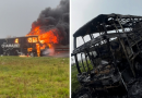 Ônibus de banda gaúcha pega fogo na BR-376 enquanto integrantes dormiam