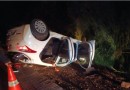Carro com placas de São Miguel do Oeste sai da pista e capota na BR-163