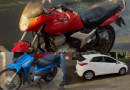 Mulher fica ferida após colisão envolvendo duas motos e um carro
