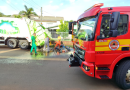 Caminhão de lixo pega fogo na manhã desta segunda-feira