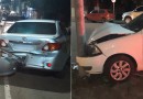 Colisão envolvendo dois automóveis e poste é registrada na Rua Florianópolis