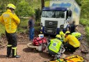 Motociclista fica gravemente ferido em colisão frontal com caminhão no interior