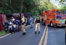 Carreta carregada com proteína animal tomba na PR 281