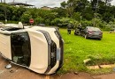 Colisão transversal no trevo de acesso à Descanso mobiliza PM e Bombeiros