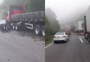Acidente entre 4 veículos interdita trânsito na BR-376 entre SC e PR