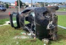 Mãe e filho ficam feridos em saída de pista seguida de colisão em poste na BR-282
