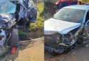 Motorista fica preso nas ferragens em acidente entre veículos