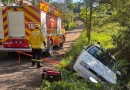 Bombeiros socorrem mulheres após carro sair da pista