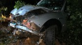 ​Camionete sai da pista, cai em ribanceira e colide em árvores