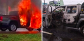 Caminhonete pega fogo e chamas impressionam motoristas na avenida Fernando Machado