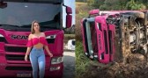 Caminhoneira influenciadora se envolve em acidente na BR-116