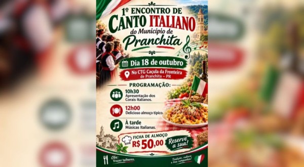 1º Encontro de Canto Italiano será realizado neste domingo no CTG Caçula da Fronteira com apoio da prefeitura municipal