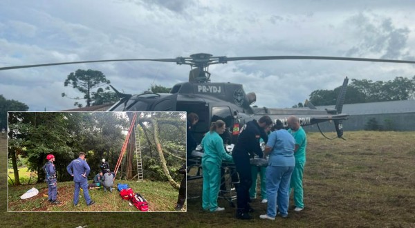 Homem é resgatado após ficar com perna presa em árvore no interior