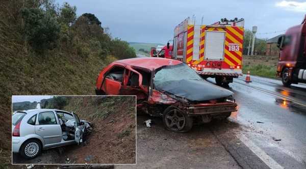 Motorista a 120 km/h em ultrapassagem provoca acidente na BR-282