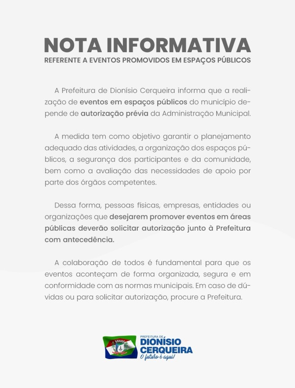 Prefeitura reforça que eventos em espaços públicos precisam de autorização prévia
