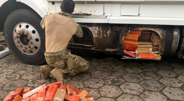 Cão farejador da PRF encontra 581 quilos de maconha escondidos em carreta na BR-282