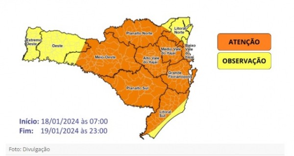 Defesa Civil alerta para temporais nesta quinta e sexta-feira em SC