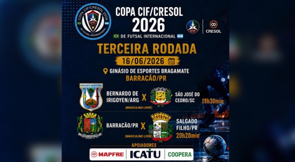 Terceira rodada da Copa CIF/Cresol 2026 movimenta Barracão nesta terça-feira