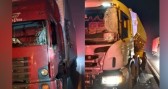 Motoristas sofrem ferimentos leves após colisão lateral entre caminhões na BR-282
