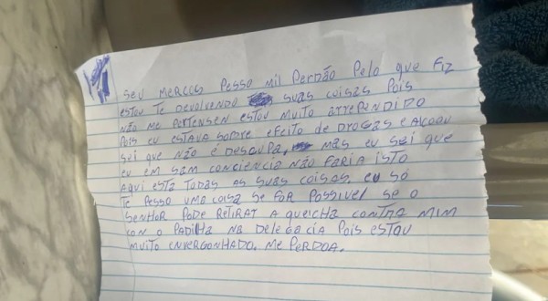 Ladrão devolve objetos furtados de loja e manda carta pedindo perdão ao dono
