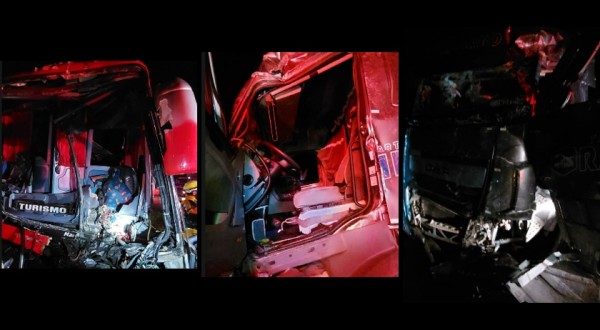 Colisão entre ônibus e carreta mobiliza bombeiros de SC e RS e deixa feridos na BR-480
