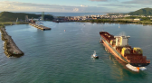 Navio com tamanho de três campos de futebol é o maior da história a atracar em porto de SC