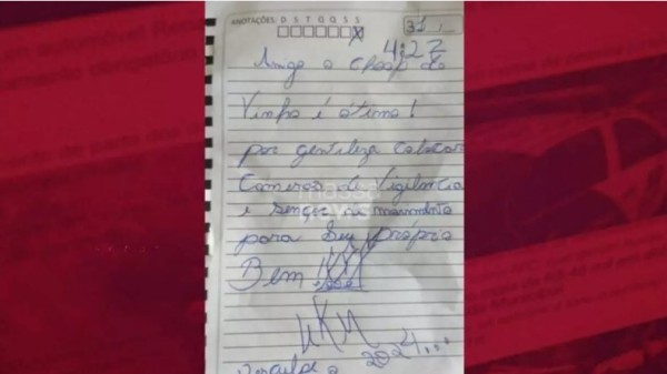 “O chopp de vinho estava ótimo”: ladrão escreve carta e dá dicas após furtar comércio