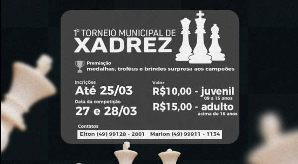 Dionísio Cerqueira promove 1º Torneio Municipal de Xadrez nos dias 27 e 28 de março