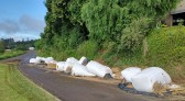 Carreta tomba e carga fica sobre a pista na BR 163