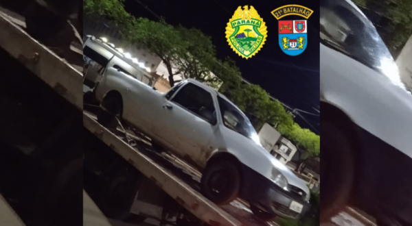 Ford/Courier é recuperada com registro de furto após denúncia; o veículo estava em meio a uma mata