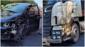 Carro e carreta se envolvem em acidente de trânsito próximo ao trevo de entrada do município