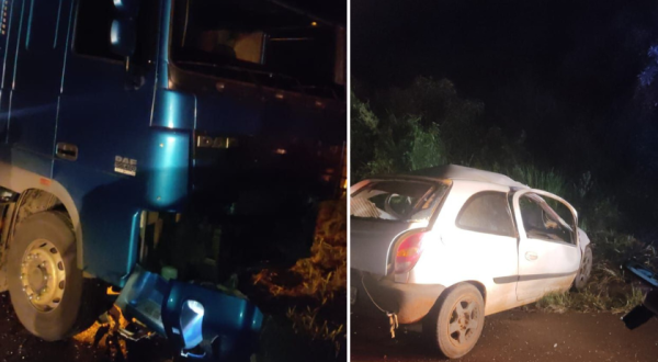 Batida frontal entre carro e caminhão na BR-373 em Candói deixa cinco mortos