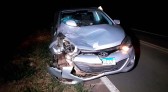 Duas pessoas ficam feridas após acidente de trânsito envolvendo carro e animal