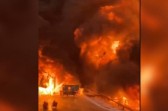 Vazamento em caminhão pode ser a causa de incêndio em depósito de combustíveis